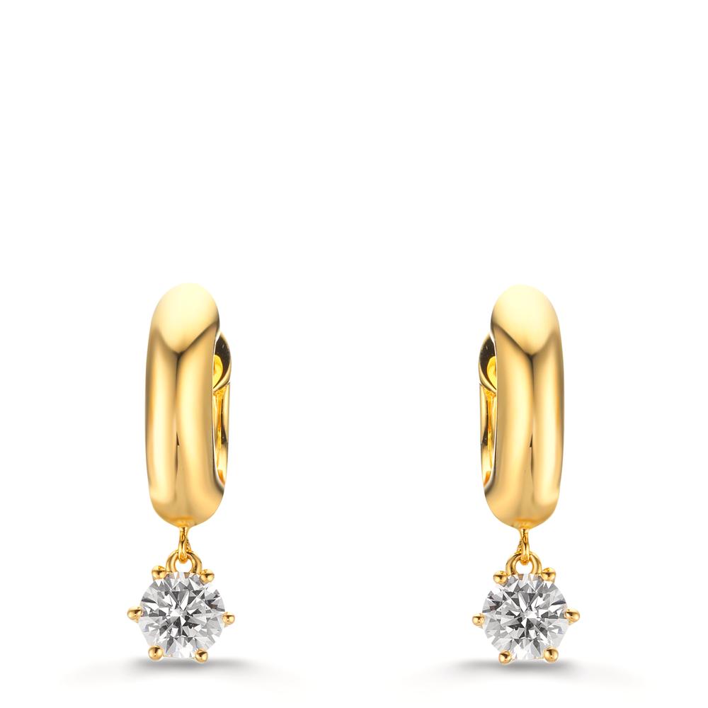 Créoles à charnières Argent Zircone 2 Pierres, 5 mm jaune Plaqué or