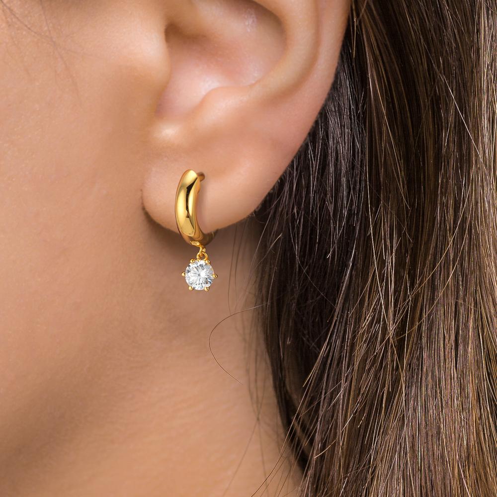 Créoles à charnières Argent Zircone 2 Pierres, 5 mm jaune Plaqué or