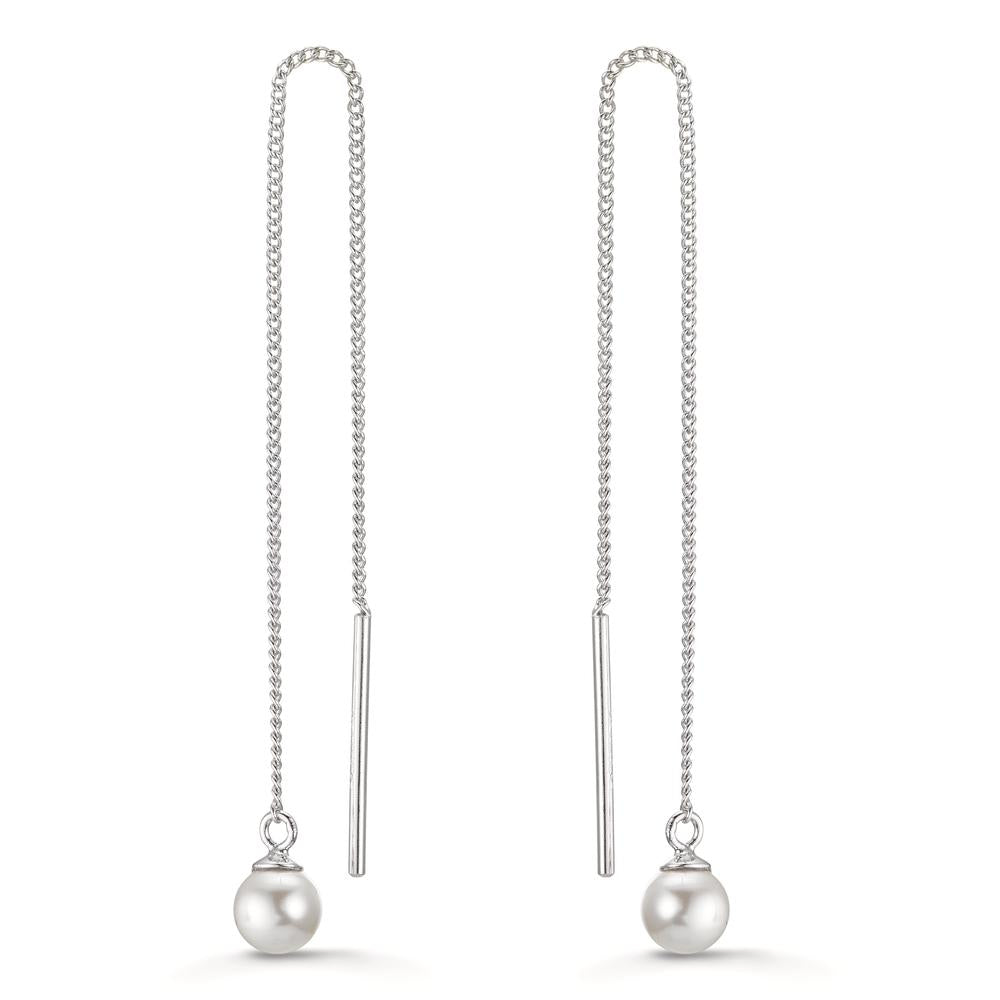 Boucles d'oreilles pendantes Argent Rhodié [shining Pearls], 2 Perles, 5 mm