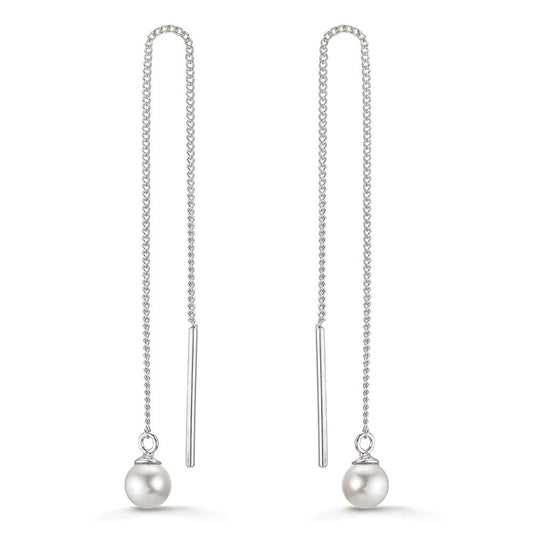 Boucles d'oreilles pendantes Argent Rhodié [shining Pearls], 2 Perles, 5 mm
