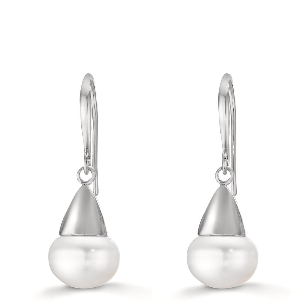 Pendant d'oreilles Argent Rhodié perle d'eau douce, 2 Perles, 9 mm