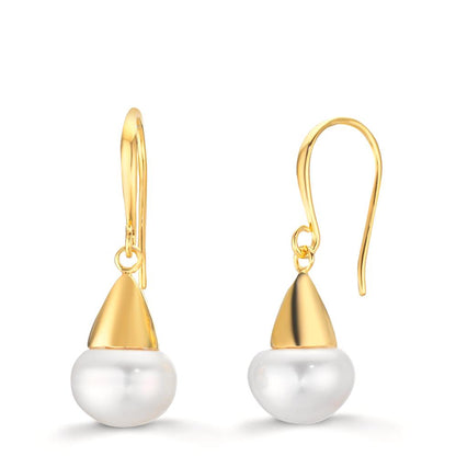 Pendant d'oreilles Argent jaune Plaqué or perle d'eau douce, 2 Perles, 9 mm