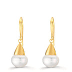 Pendant d'oreilles Argent jaune Plaqué or perle d'eau douce, 2 Perles, 9 mm
