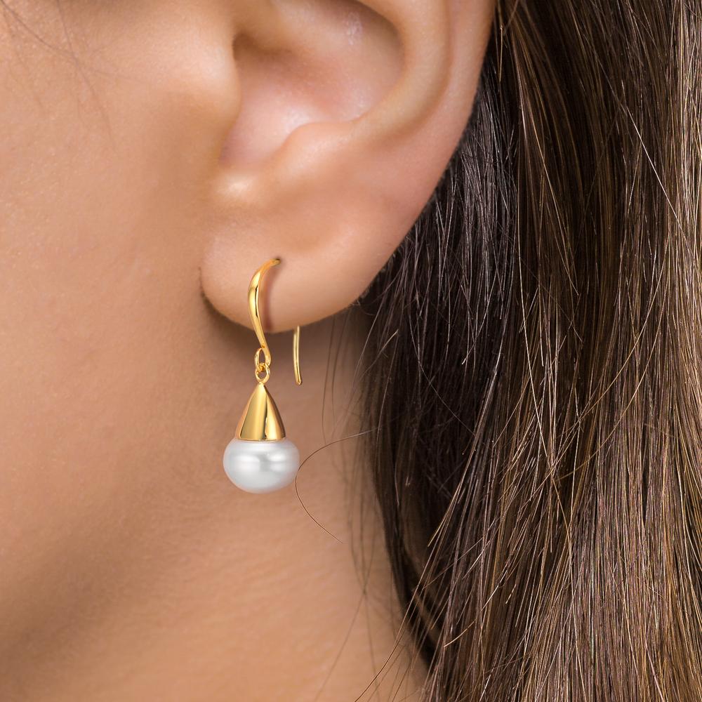 Pendant d'oreilles Argent jaune Plaqué or perle d'eau douce, 2 Perles, 9 mm