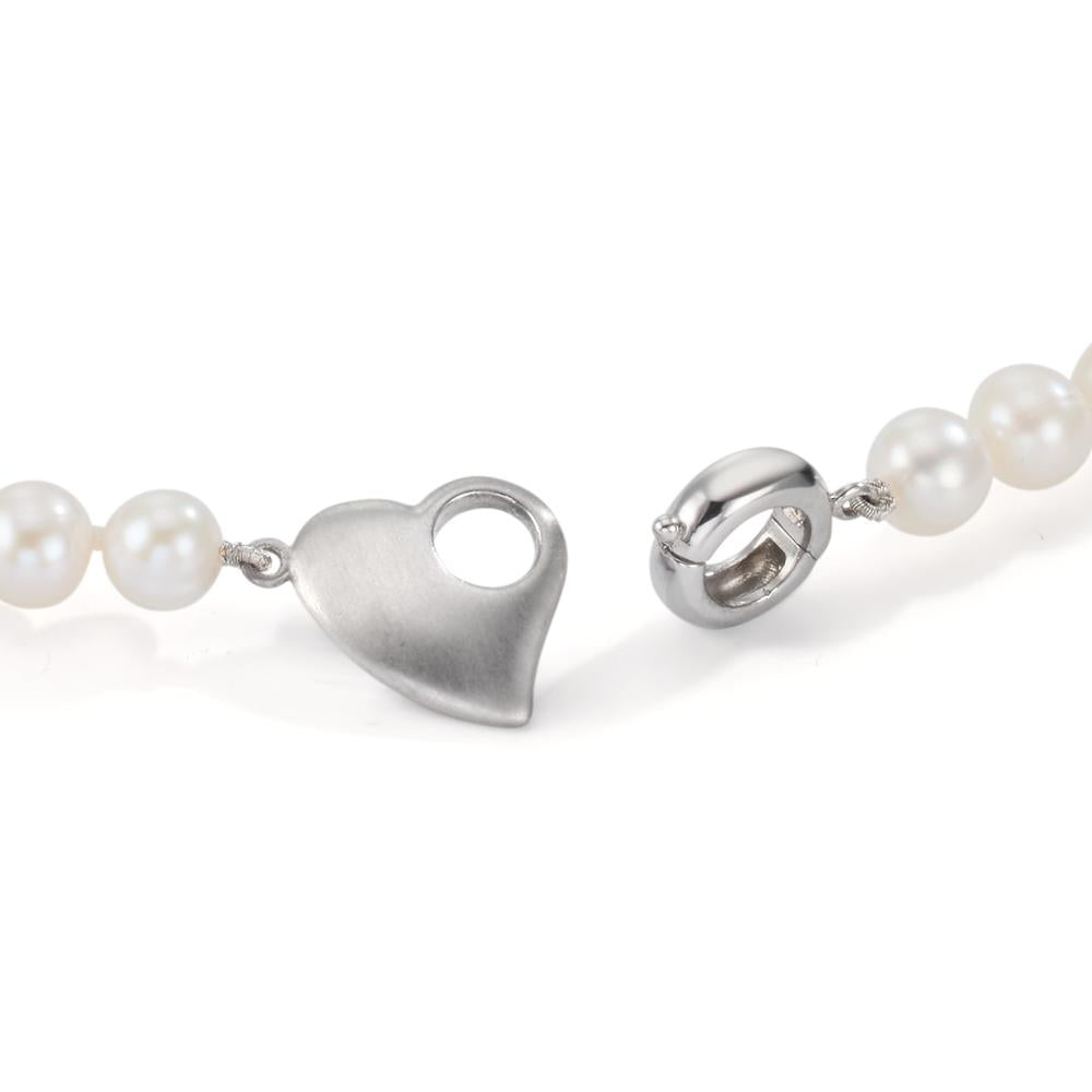 Collier Argent Rhodié perle d'eau douce 6-7 mm Coeur 45 cm