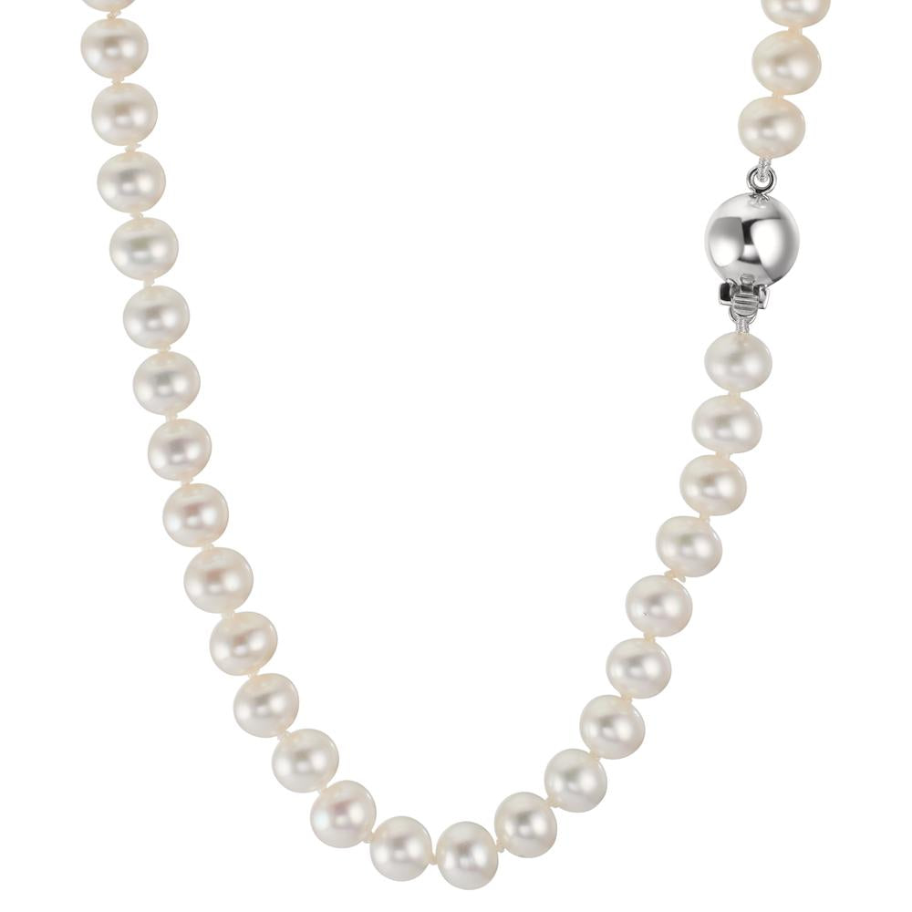 Collier Or blanc 18K perle d'eau douce 5-6 mm 45 cm