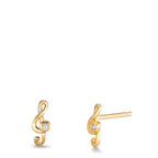Clous d'oreilles Argent Zircone 2 Pierres jaune Plaqué or Clef musicale