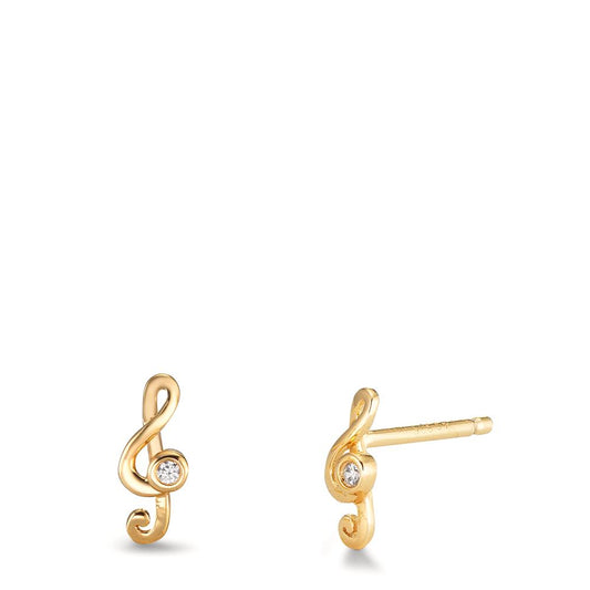 Clous d'oreilles Argent Zircone 2 Pierres jaune Plaqué or Clef musicale