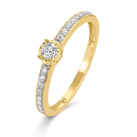 Bague solitaire Or jaune 9K Diamant 0.20 ct, 19 Pierres, w-si
