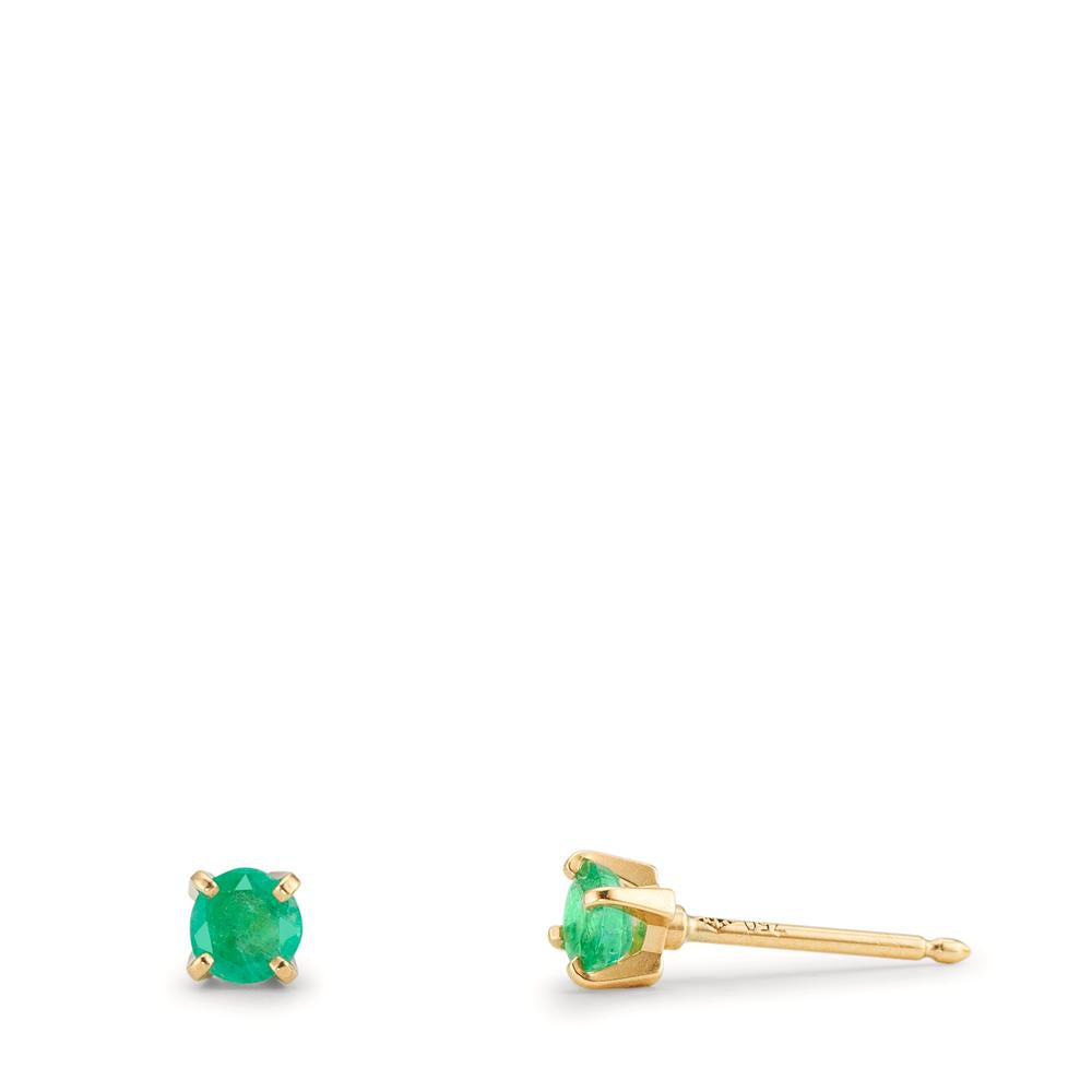 Clous d'oreilles Or jaune 18K Émeraude 2 Pierres Ø3 mm