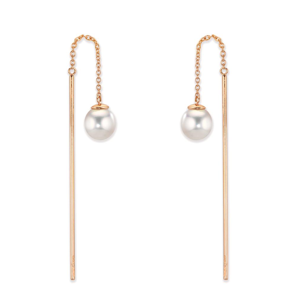 Boucles d'oreilles pendantes Or rouge 18K perle Akoya, 2 Perles 6-6.5 mm