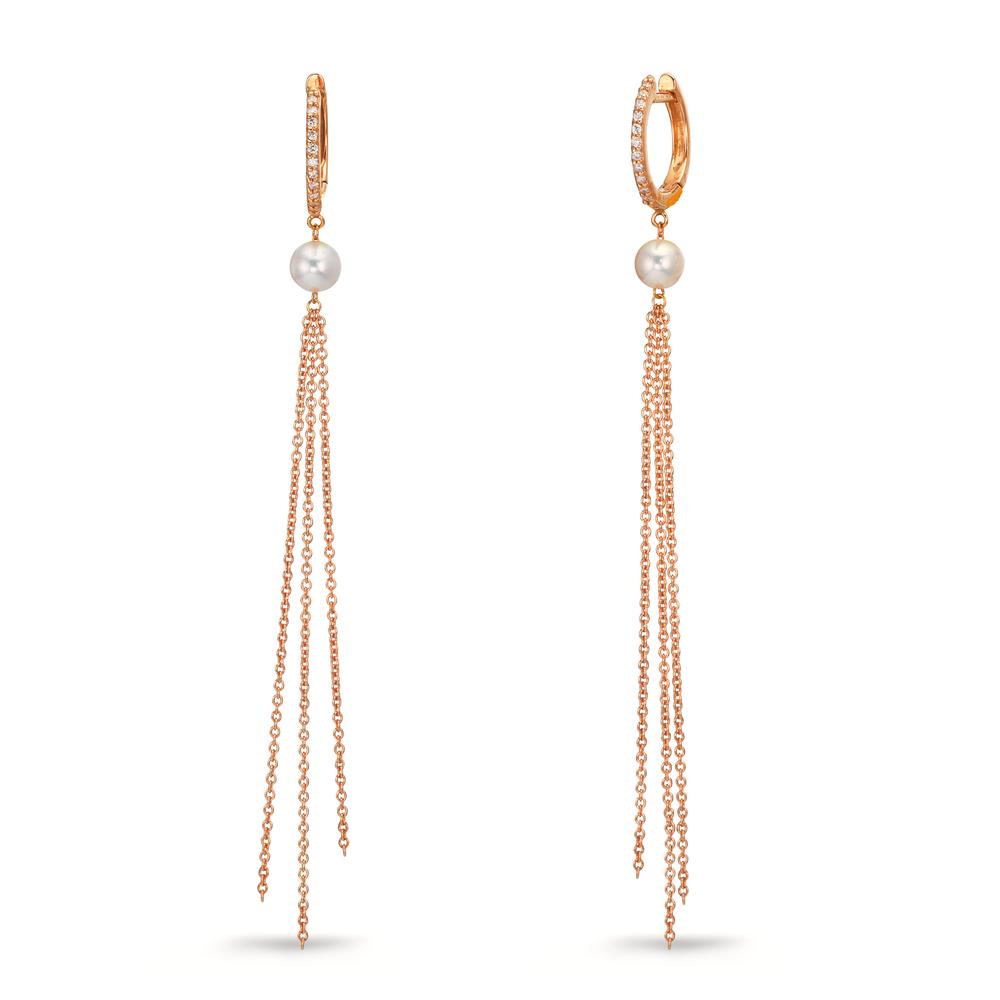 Créoles à charnières Or rouge 18K Diamant 0.09 ct, 22 Pierres, tw-si perle d'eau douce, 2 Perles