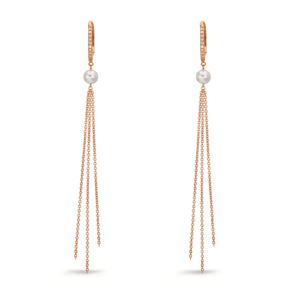 Créoles à charnières Or rouge 18K Diamant 0.09 ct, 22 Pierres, tw-si perle d'eau douce, 2 Perles