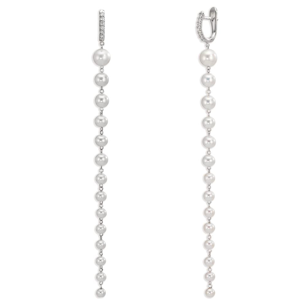 Créoles à charnières Or blanc 18K Diamant 0.12 ct, 12 Pierres, tw-si perle d'eau douce, 28 Perles