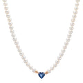 Collier Or rouge 18K Saphir 0.58 ct perle d'eau douce, 3.5 mm Coeur 40-44 cm
