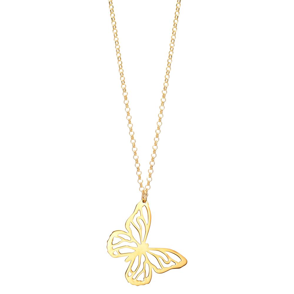 Collier Argent jaune Plaqué or Papillon 40-44 cm