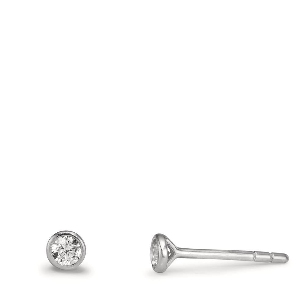 Clous d'oreilles Or blanc 9K Zircone 2 Pierres Ø3.2 mm
