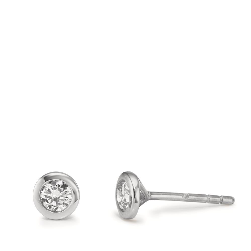 Clous d'oreilles Or blanc 9K Zircone 2 Pierres Ø5 mm