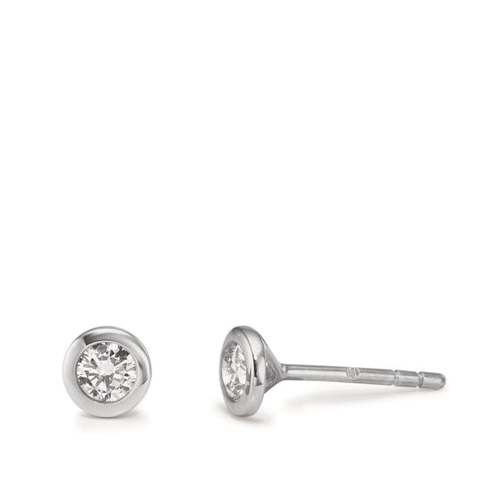 Clous d'oreilles Or blanc 9K Zircone 2 Pierres Ø5 mm