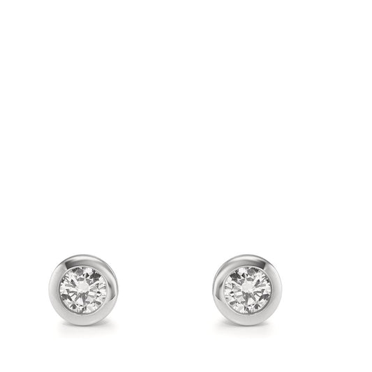 Clous d'oreilles Or blanc 9K Zircone 2 Pierres Ø5 mm