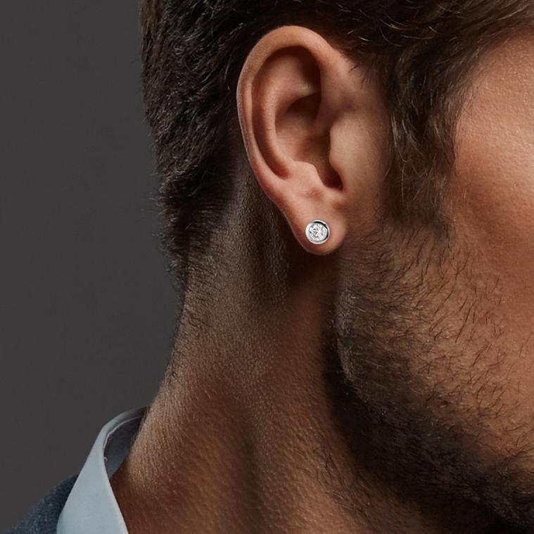 Clous d'oreilles Or blanc 9K Zircone 2 Pierres Ø5 mm