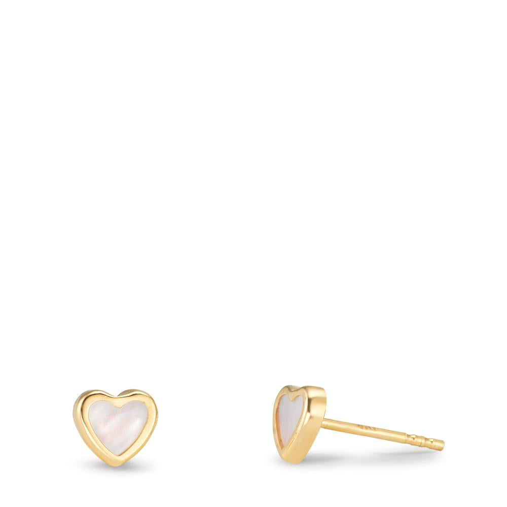 Clous d'oreilles Or jaune 18K nacre Coeur Ø4 mm