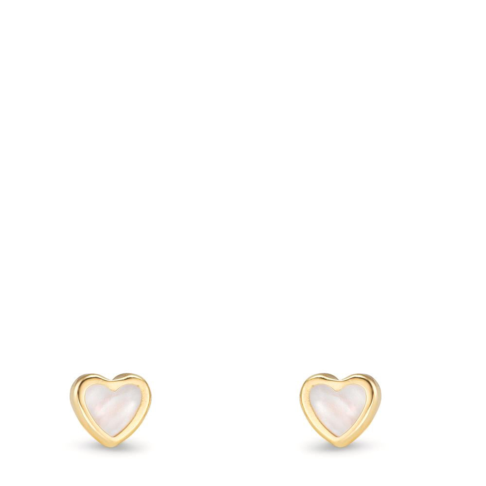 Clous d'oreilles Or jaune 18K nacre Coeur Ø4 mm