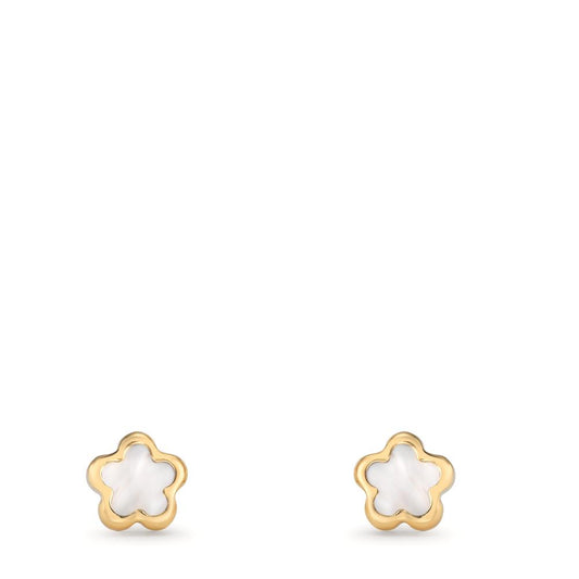 Clous d'oreilles Or jaune 18K nacre Fleur Ø4 mm