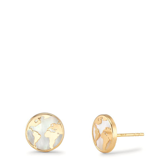 Clous d'oreilles Or jaune 18K nacre Globe Ø8 mm