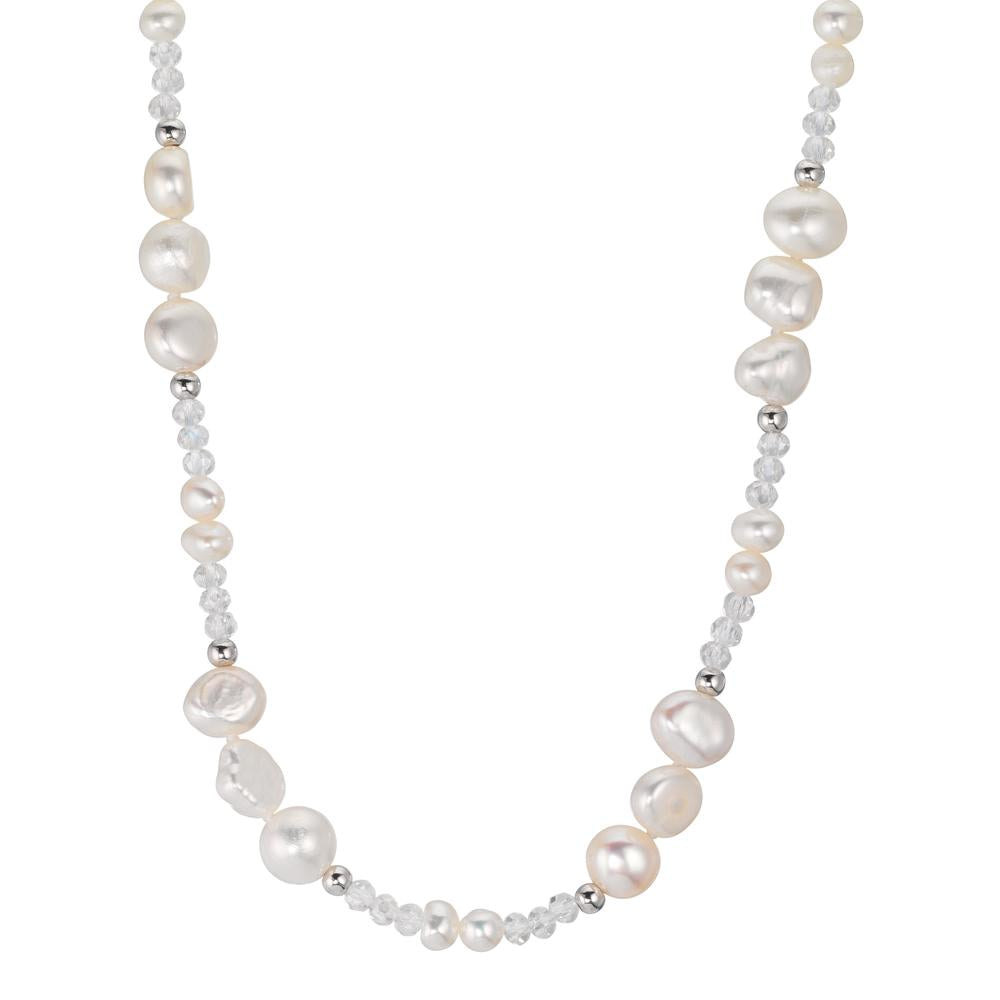 Collier Acier inoxydable Cristal blanc perle d'eau douce 45 cm