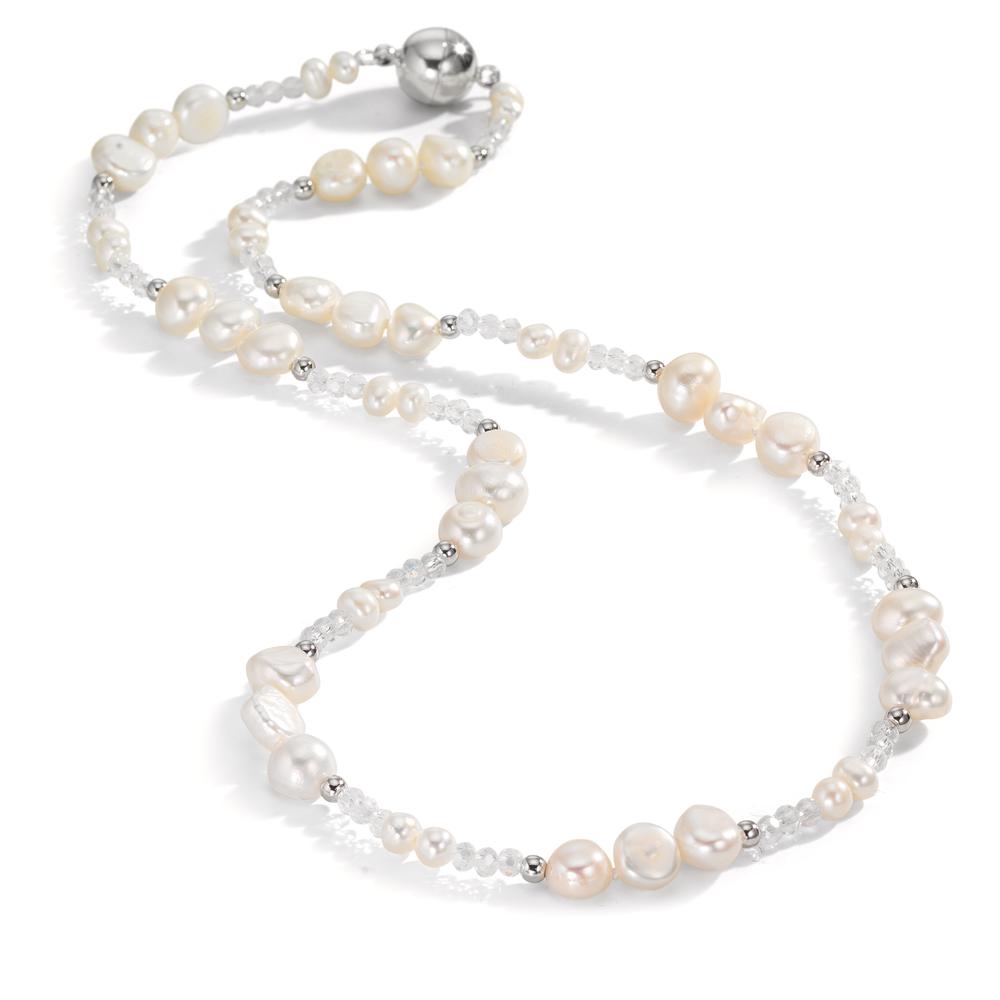 Collier Acier inoxydable Cristal blanc perle d'eau douce 45 cm