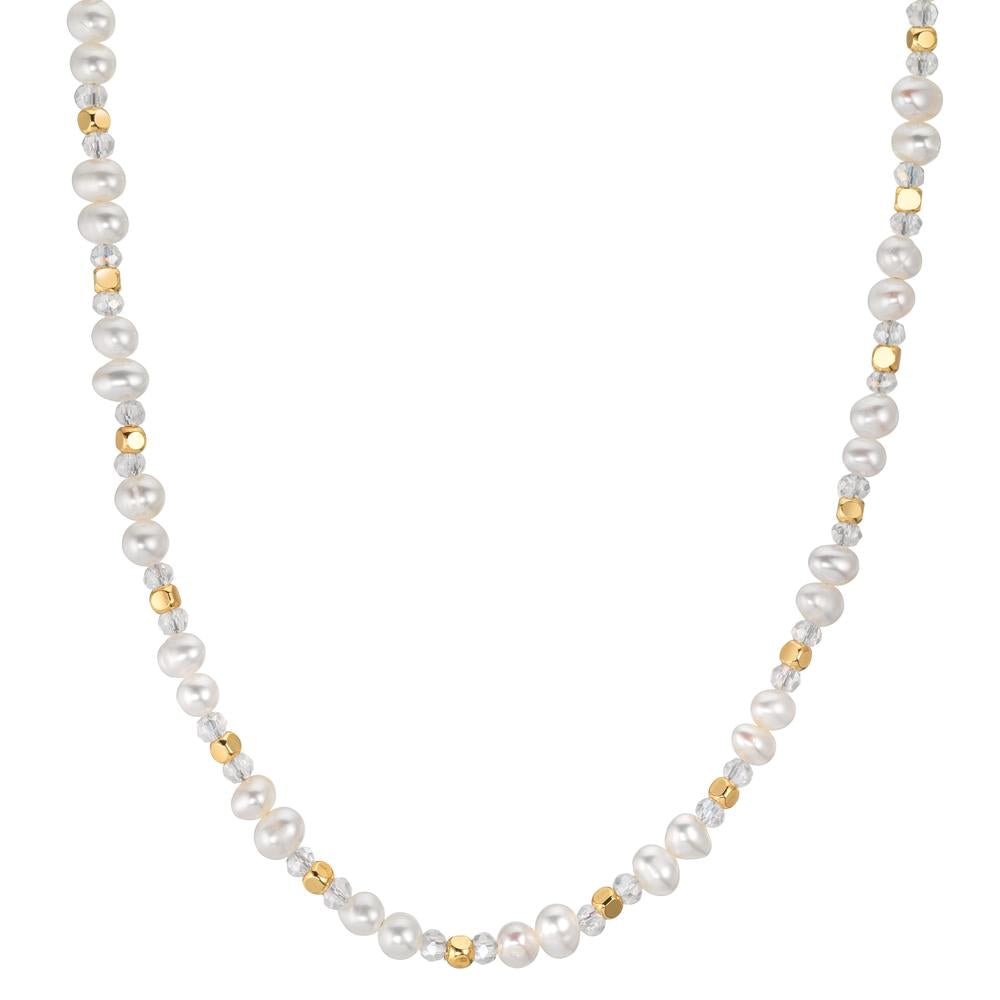 Collier Acier inoxydable Cristal blanc jaune PVD perle d'eau douce 43.5 cm