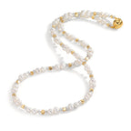 Collier Acier inoxydable Cristal blanc jaune PVD perle d'eau douce 43.5 cm