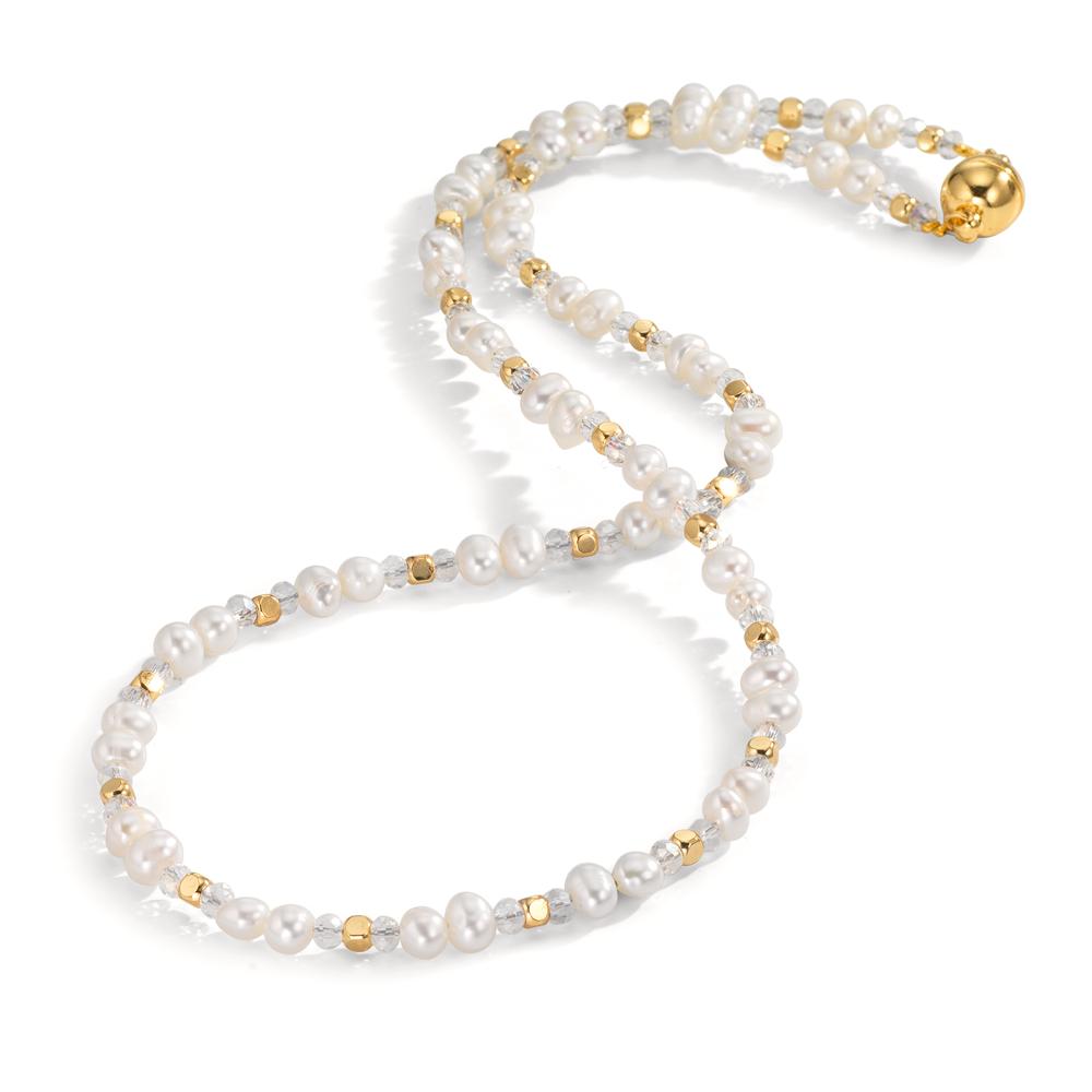 Collier Acier inoxydable Cristal blanc jaune PVD perle d'eau douce 43.5 cm