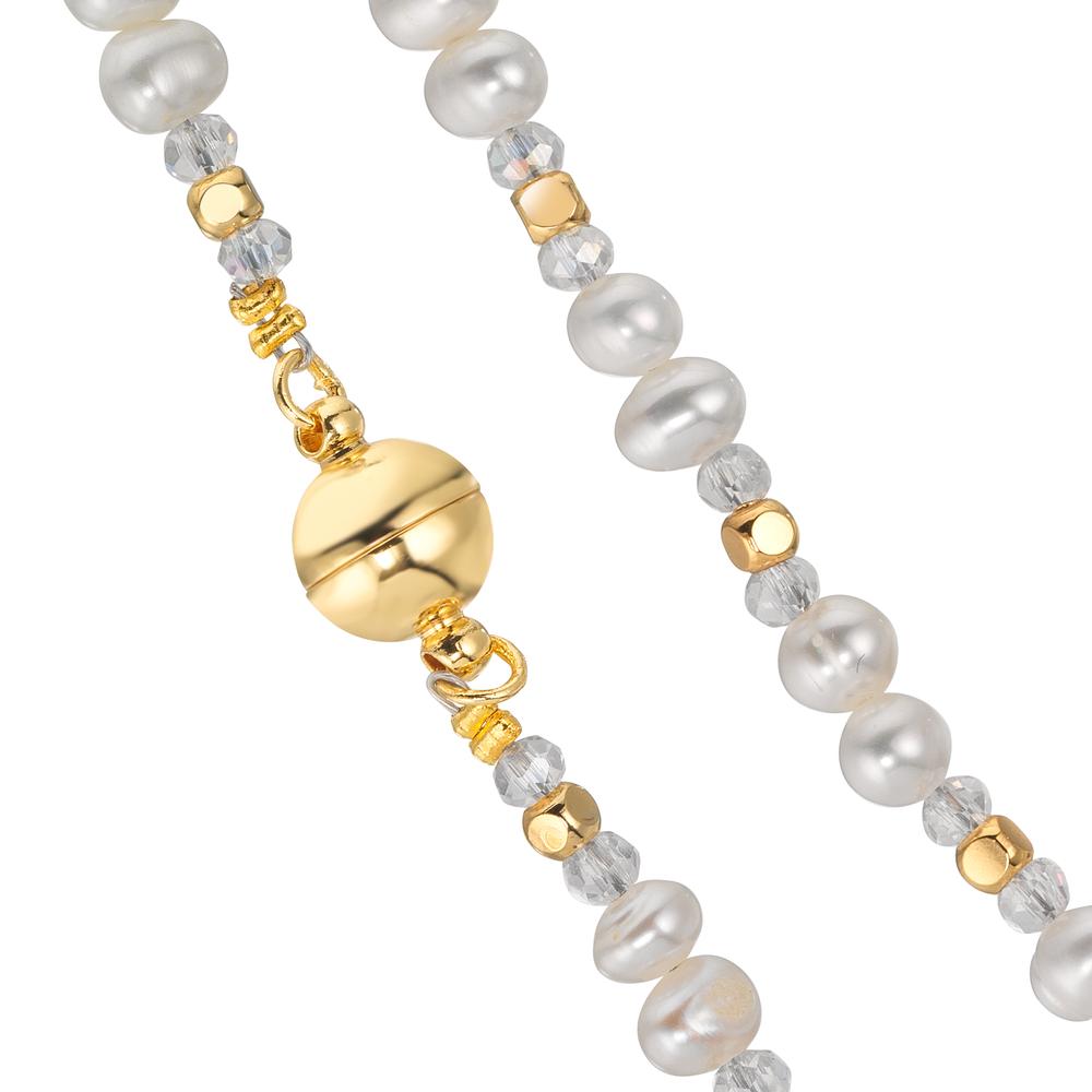 Collier Acier inoxydable Cristal blanc jaune PVD perle d'eau douce 44 cm