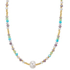 Collier Acier inoxydable Cristal multicolore jaune PVD perle d'eau douce, 8 mm 42 cm