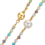 Collier Acier inoxydable Cristal multicolore jaune PVD perle d'eau douce, 8 mm 42 cm