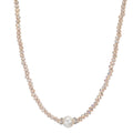 Collier Acier inoxydable Cristal champagne perle d'eau douce 6.5-7 mm 43 cm