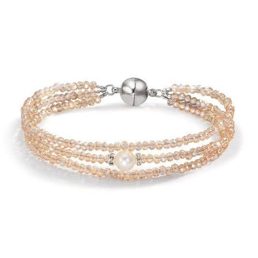 Bracelet Acier inoxydable Cristal champagne perle d'eau douce 7-7.5 mm 19 cm