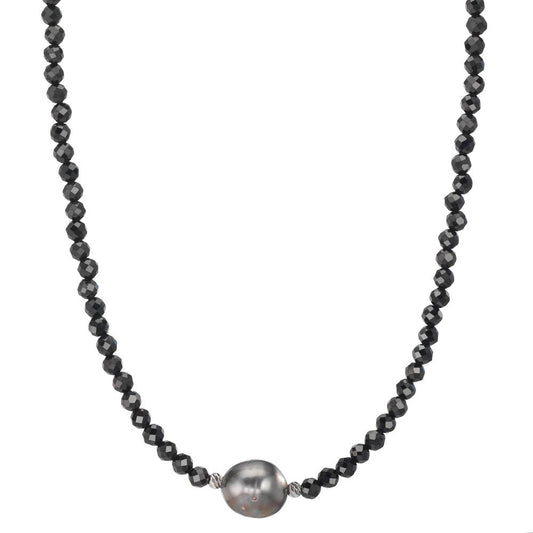 Collier Acier inoxydable Spinelle noir, 3 mm perle de Tahiti, 9.5 mm 43-47 cm