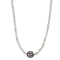 Collier Acier inoxydable Labradorite gris, 3 mm perle de Tahiti, 9.5 mm 43-47 cm