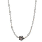 Collier Acier inoxydable Labradorite gris, 3 mm perle de Tahiti, 9.5 mm 43-47 cm