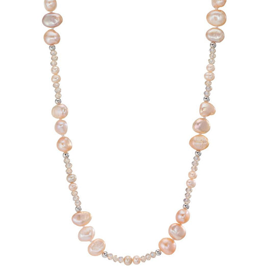Collier Acier inoxydable Cristal rose perle d'eau douce rose 90 cm