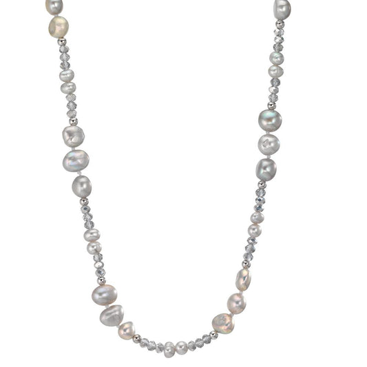 Collier Acier inoxydable Cristal gris perle d'eau douce gris 90 cm