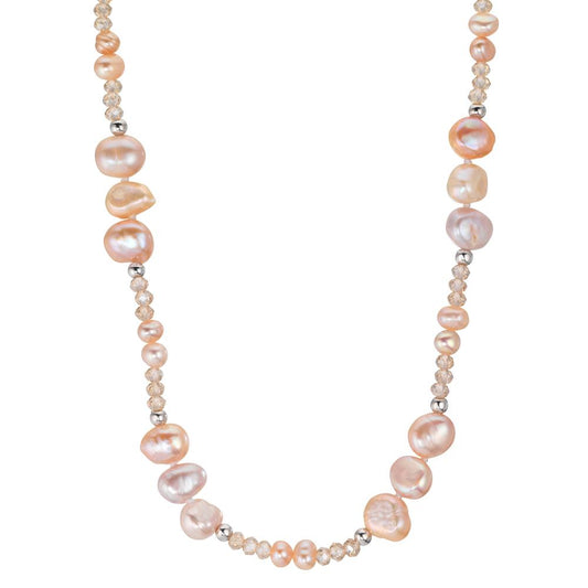 Collier Acier inoxydable Cristal rose perle d'eau douce rose 45 cm