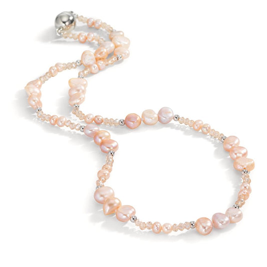Collier Acier inoxydable Cristal rose perle d'eau douce rose 45 cm