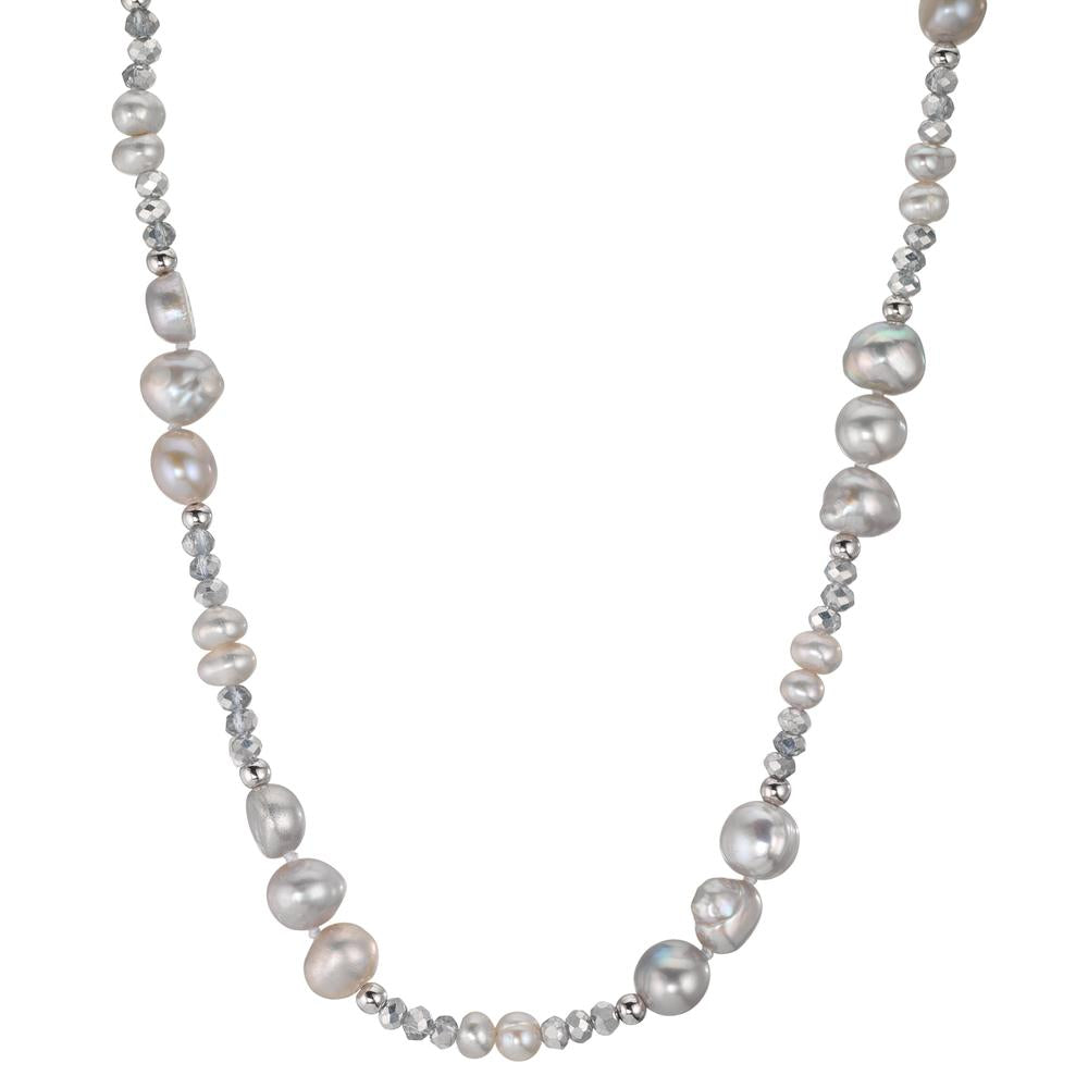 Collier Acier inoxydable Cristal argent perle d'eau douce argent 46 cm
