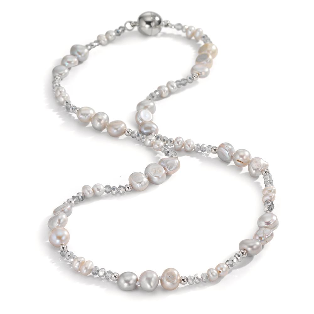 Collier Acier inoxydable Cristal argent perle d'eau douce argent 46 cm