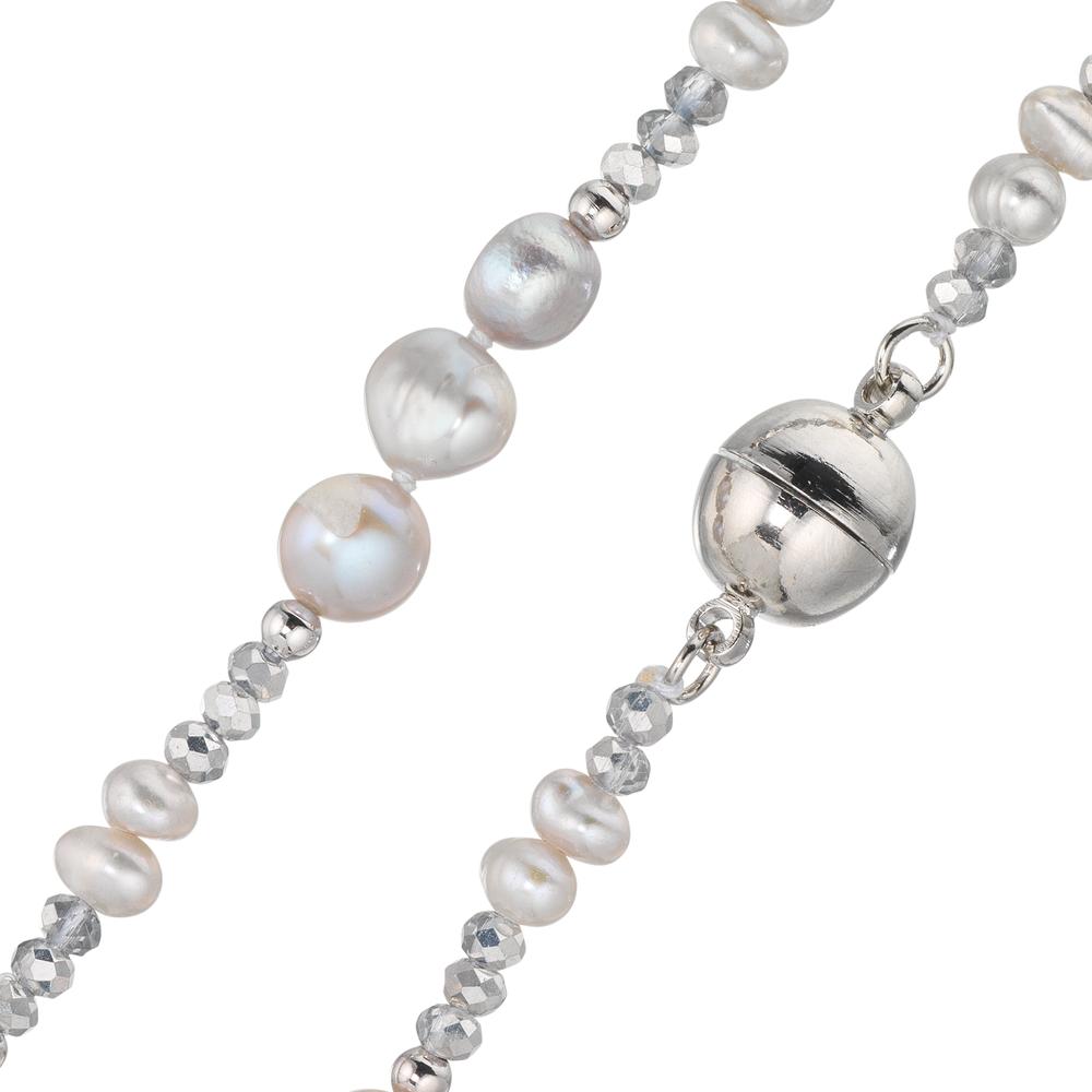 Collier Acier inoxydable Cristal argent perle d'eau douce argent 46 cm