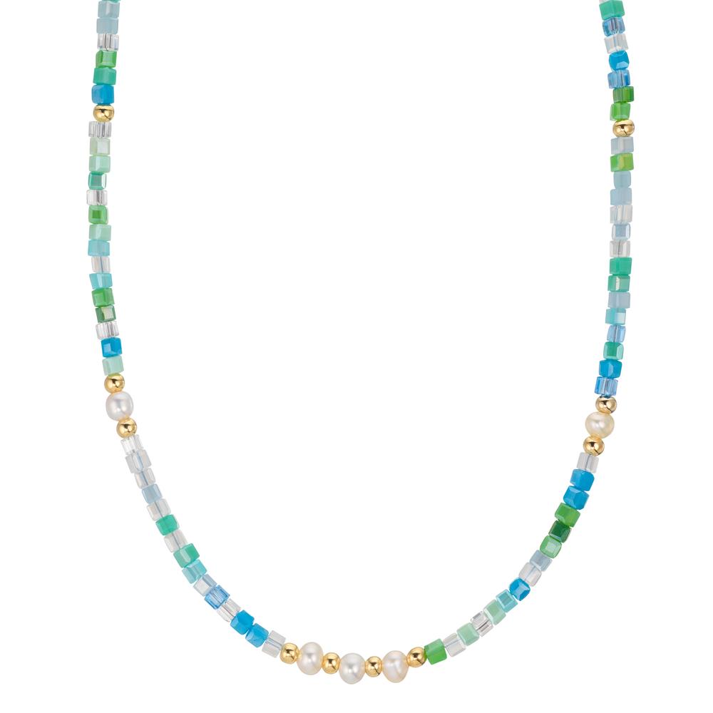 Collier Acier inoxydable Cristal jaune PVD perle d'eau douce, 5 Perles, 4.5 mm 43 cm